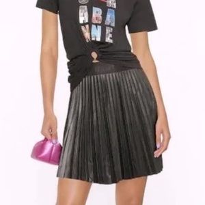 DKNY High-Waisted Pleated Faux Vegan Leather Logo Waistband Mini Caper Skirt